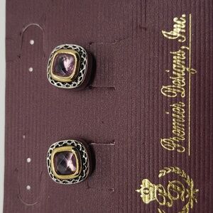 Premier Designs Earrings two tone square pink stone pierce New